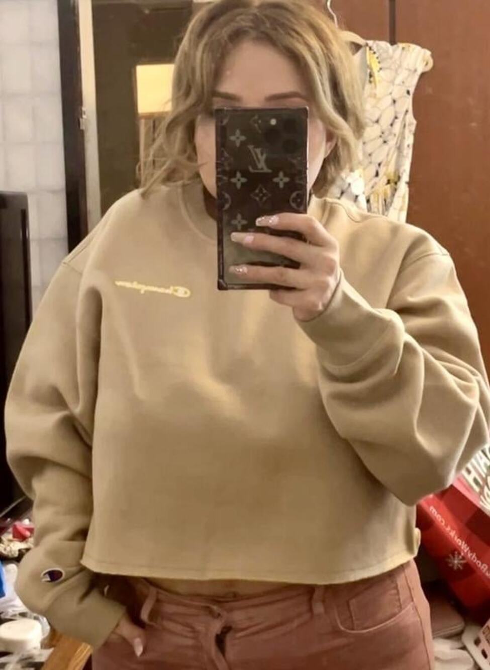Champion Reversible Two-Tone Crew Neck Sweatshirt size Small Tan